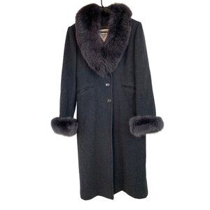 VTG 90s Marvin Richards Grey Wool Coat Genuine Fox Fur Trim Size 4 RU10309